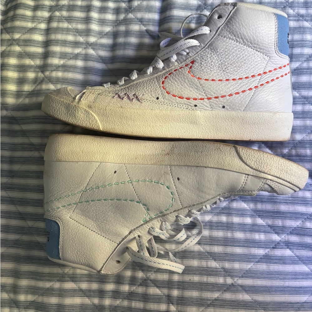 Nike White and Blue High-Top Sneakers